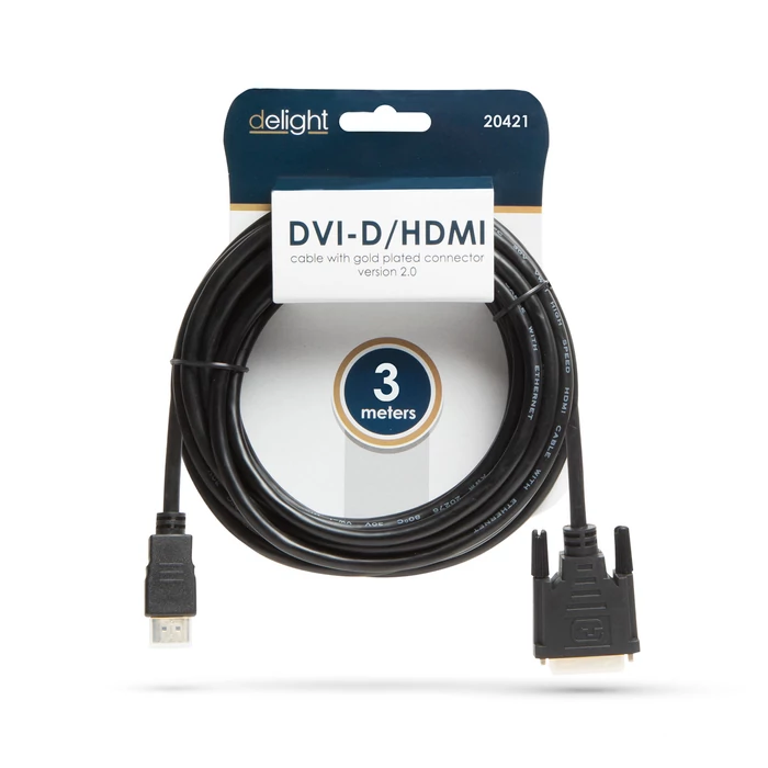 DVI-D / HDMI kábel · 3 m, aranyozott csatlakozóval
