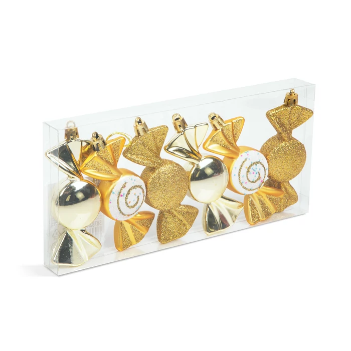 Karácsonyfadísz szett - arany cukor - 10 x 3,6 cm - 6 db / szett