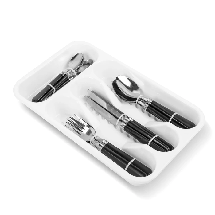 Evőeszköz készlet tartóval - fekete - 16 részes - 32,7 x 19,5 x 4,7 cm