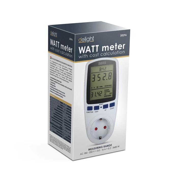 Fogyasztásmérő költségszámítás funkcióval, 240V, max. 16 A, 3680W