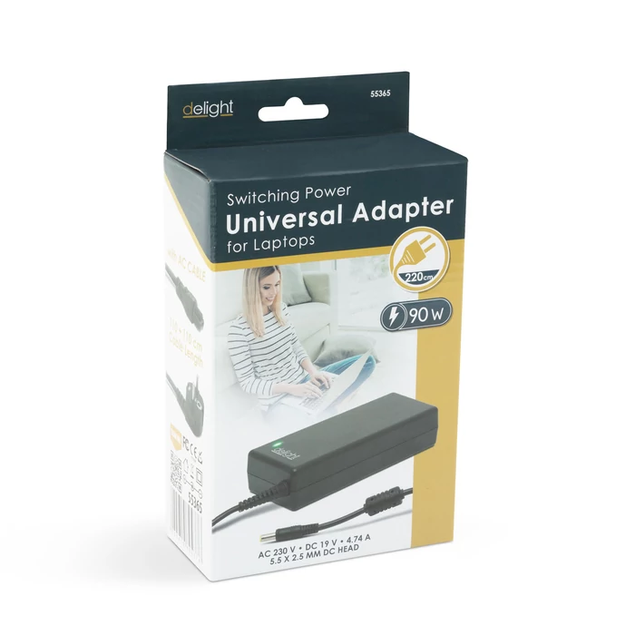 Univerzális laptop/notebook töltő adapter tápkábellel, 19 V / 4,74 A - 5,5 / 2,5 mm