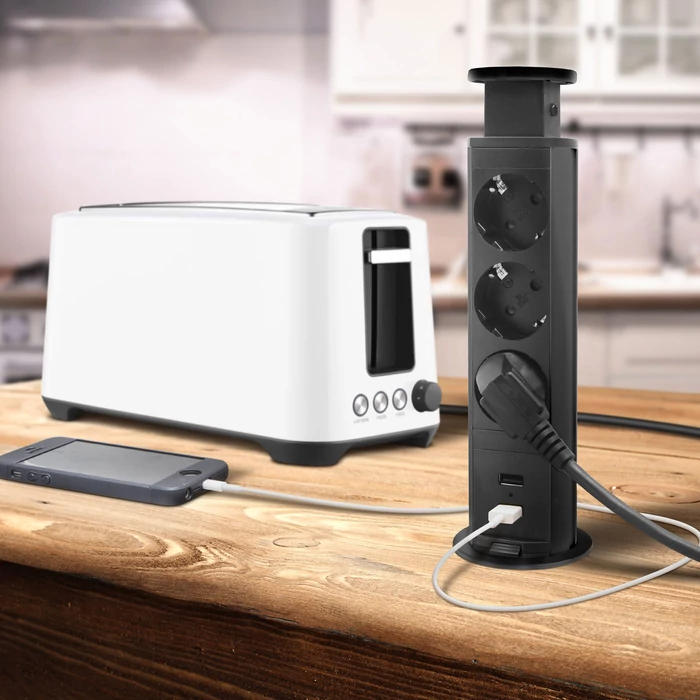 Rejtett elosztó, 3-as + 2 x USB - matt fekete