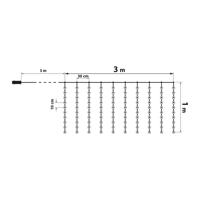 Fényfüggöny - 100 db melegfehér LED-del - 3 x 1 m - 230V - távirányítós