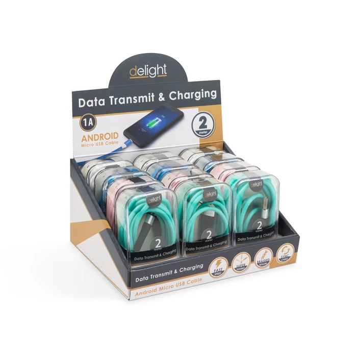 Adatkábel - microUSB , szilikon bevonat, 4 szín - 2 m