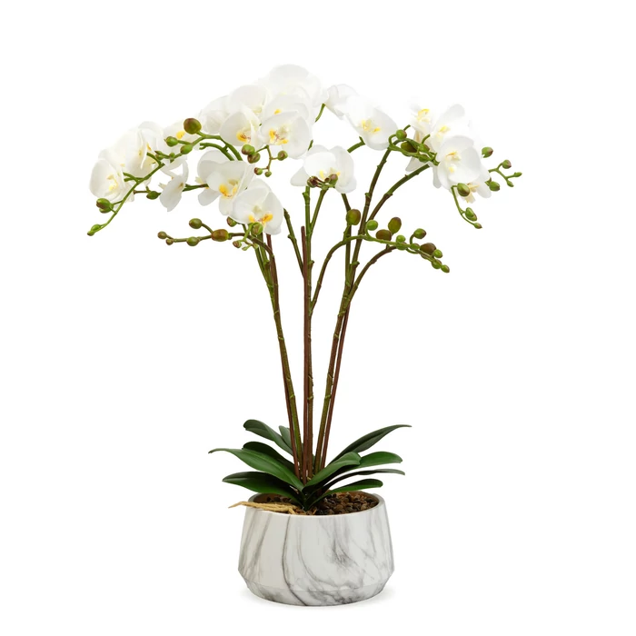 Műnövény dekoráció - orchidea - fehér - 58 cm