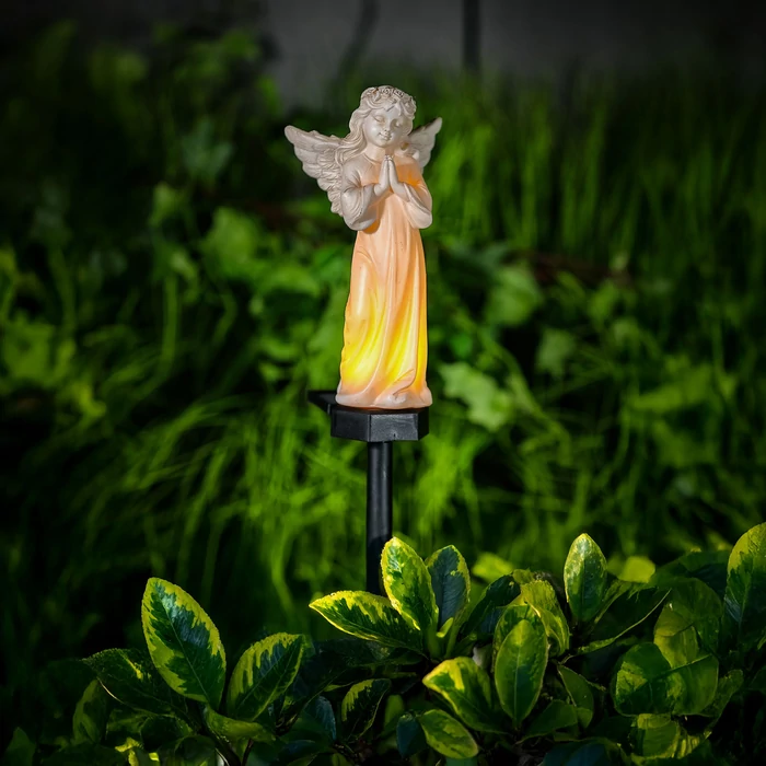 Szolár angyalka (imádkozó, 1 melegfehér LED, műgyanta, 49 x 11 x 6,5 cm)