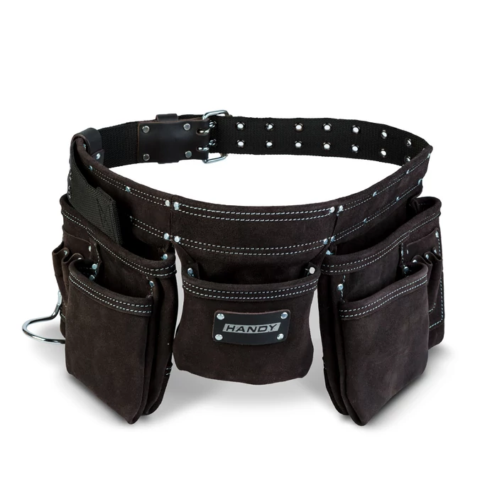 Professzionális bőr szerszámtartó öv (7 zseb, 1 kalapácstartó, 4 ceruzatartó)