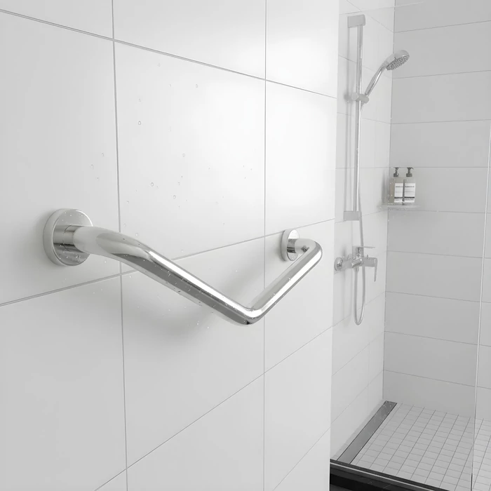 Fürdőszobai kapaszkodó (45°-ban hajlított, rozsdamentes acél, krómozott)