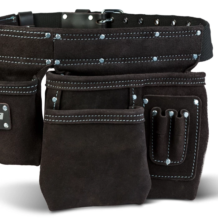 Professzionális bőr szerszámtartó öv (7 zseb, 1 kalapácstartó, 4 ceruzatartó)