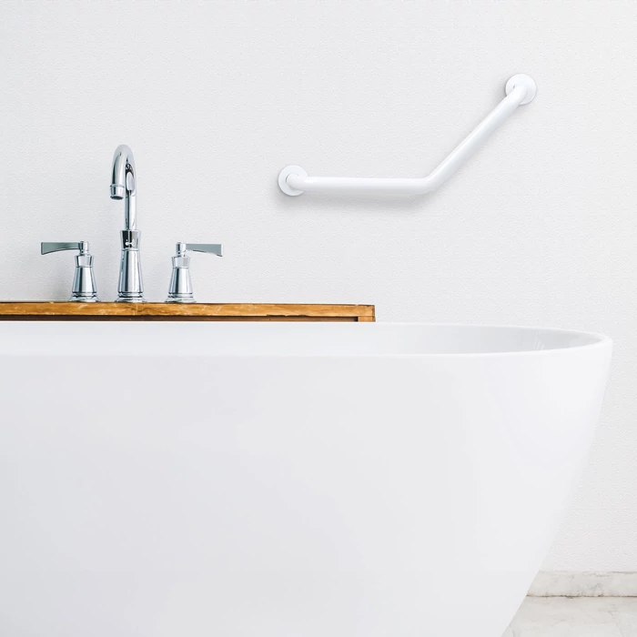 Fürdőszobai kapaszkodó (45°-ban hajlított, rozsdamentes acél, fehér)