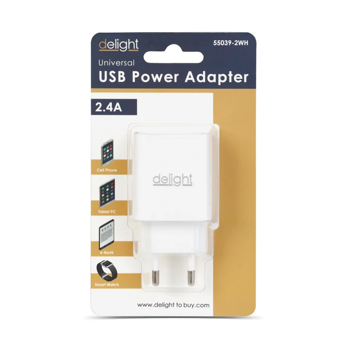USB Hálózati adapter (2xUSB, fehér)