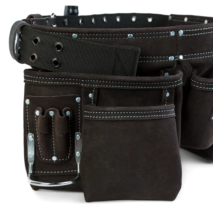 Professzionális bőr szerszámtartó öv (7 zseb, 1 kalapácstartó, 4 ceruzatartó)