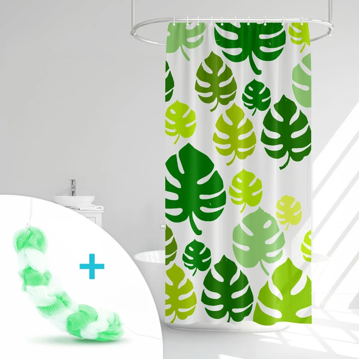 Zuhanyfüggöny szett fürdőpamaccsal - 3 féle - kék, zöld mintás - 180 x 180 cm