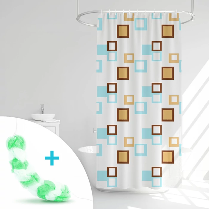 Zuhanyfüggöny szett fürdőpamaccsal - 3 féle - kék, zöld mintás - 180 x 180 cm