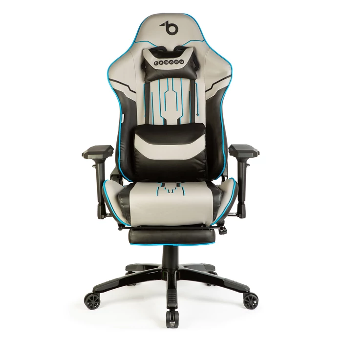 Gamer szék párnával (szürle/fekete/kék, 84 x 52 / 48 x 50 cm)