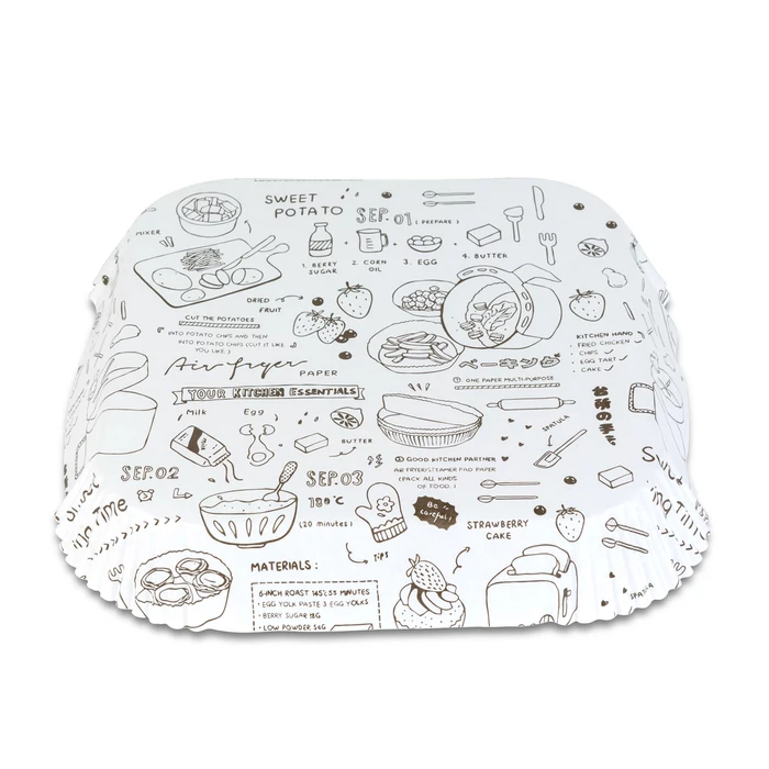 Air fryer sütőpapír (olaj nélküli sütőhöz, mintás, négyzet, 20 cm, 50 db / csomag)