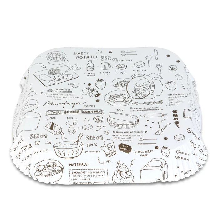 Air fryer sütőpapír (olaj nélküli sütőhöz, mintás, négyzet, 23 cm, 50 db / csomag)