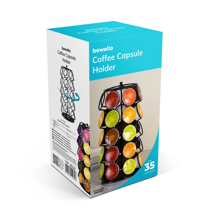 Fém kávékapszula tartó (35 db Dolce Gusto kapszulához, 165 x 165 x 320 mm, fekete)