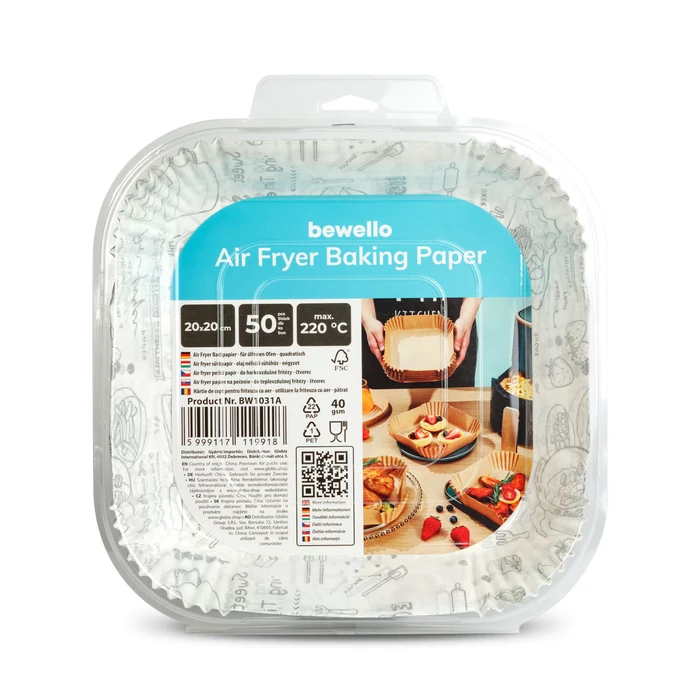 Air fryer sütőpapír (olaj nélküli sütőhöz, mintás, négyzet, 20 cm, 50 db / csomag)