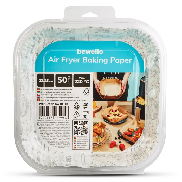 Air fryer sütőpapír (olaj nélküli sütőhöz, mintás, négyzet, 23 cm, 50 db / csomag)