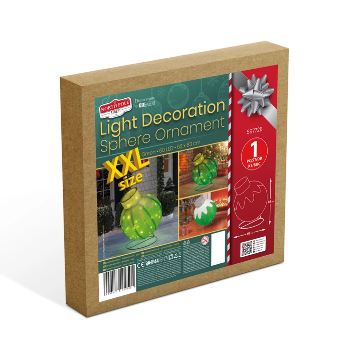 Világító dekoráció - gömbdísz - 60 LED - 60 x 83 cm - zöld - 100-200V AC