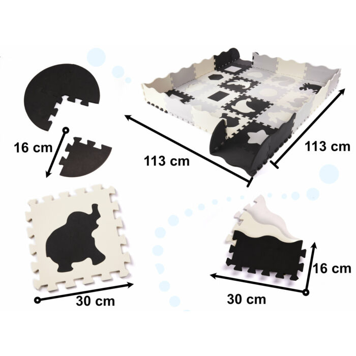 Puzzle habszivacs játszószőnyeg (fekete/szürke/fehér)