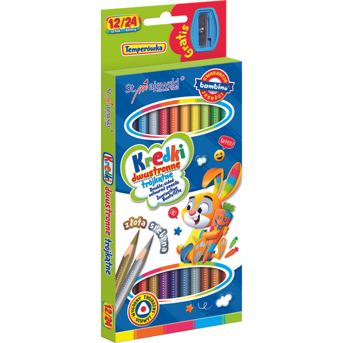 Kétoldalú színes ceruzák faragóval (12 db)