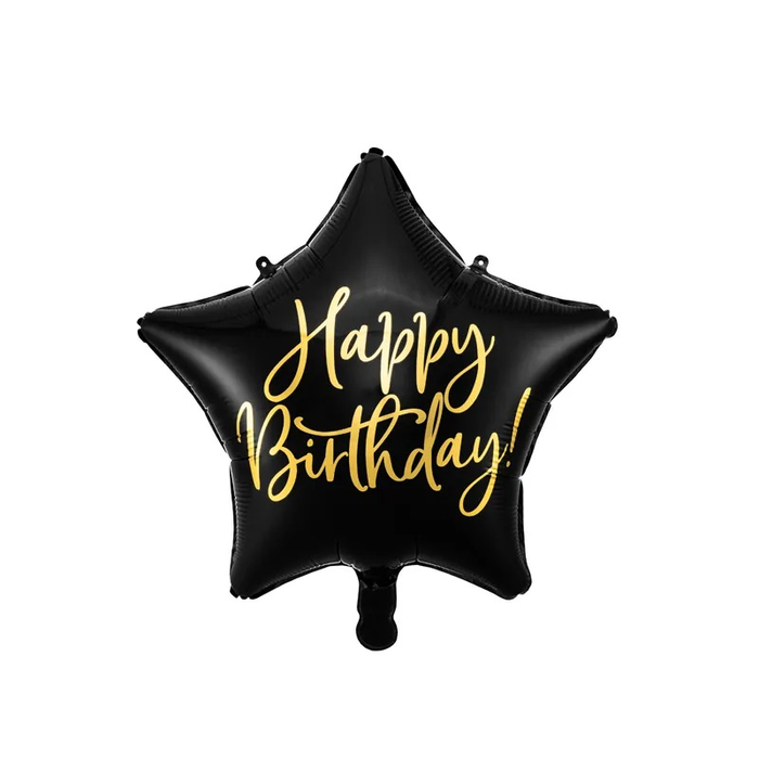 "Boldog születésnapot" fólia léggömb - fekete csillag