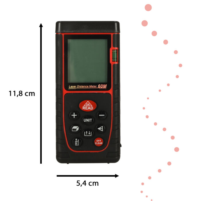 Digitális lézeres távolságmérő vízálló IP54 3mm/60m tok