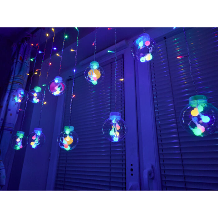 LED függönylámpa -  lógó gömbök 3m 108led - többszínű