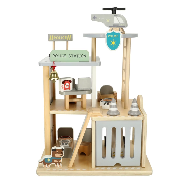 Fából készült rendőrőrs + helikopter, rendőrautó