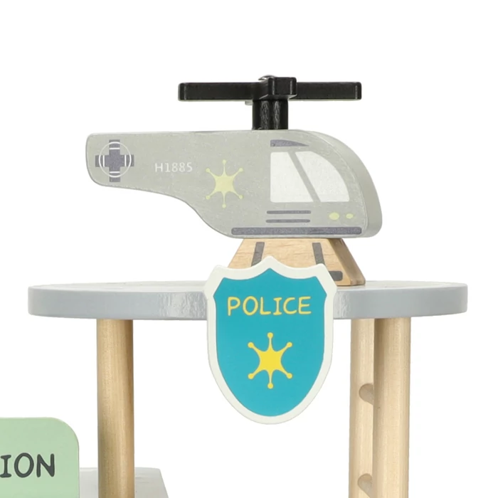 Fából készült rendőrőrs + helikopter, rendőrautó