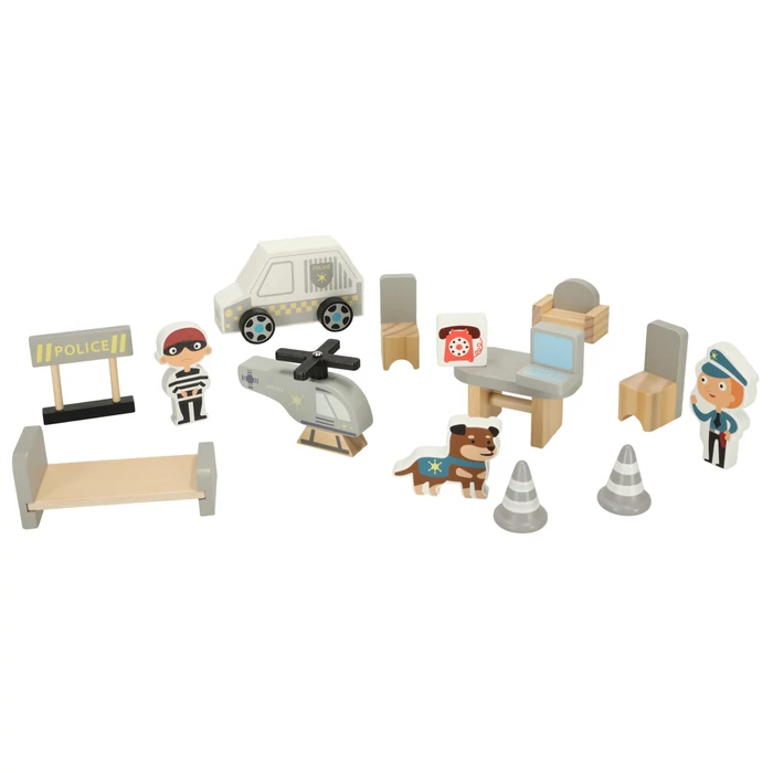 Fából készült rendőrőrs + helikopter, rendőrautó