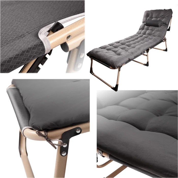 Kempingágy párnával sötétszürke