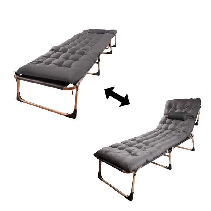 Kempingágy párnával sötétszürke