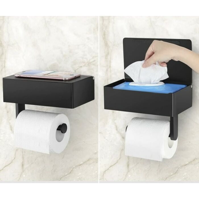 Rozsdamentes acél WC-papír tartó polccal