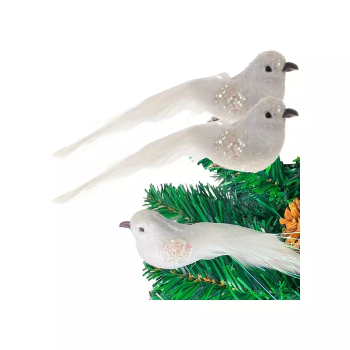 Ruhhy fehér madárkák karácsonyfadísz 2 db