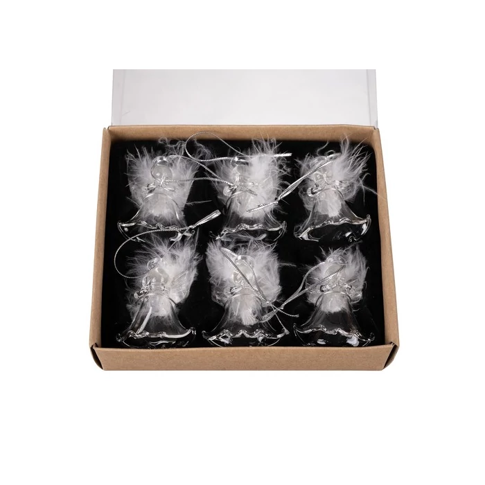 Átlátszó üveg angyal valódi tollakkal - 6 db