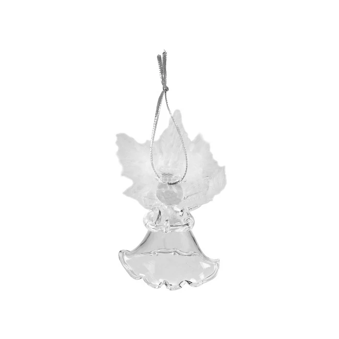 Átlátszó üveg angyal valódi tollakkal - 6 db