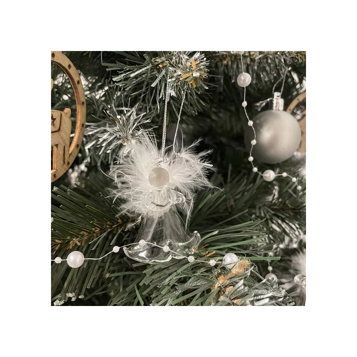 Átlátszó üveg angyal valódi tollakkal - 6 db