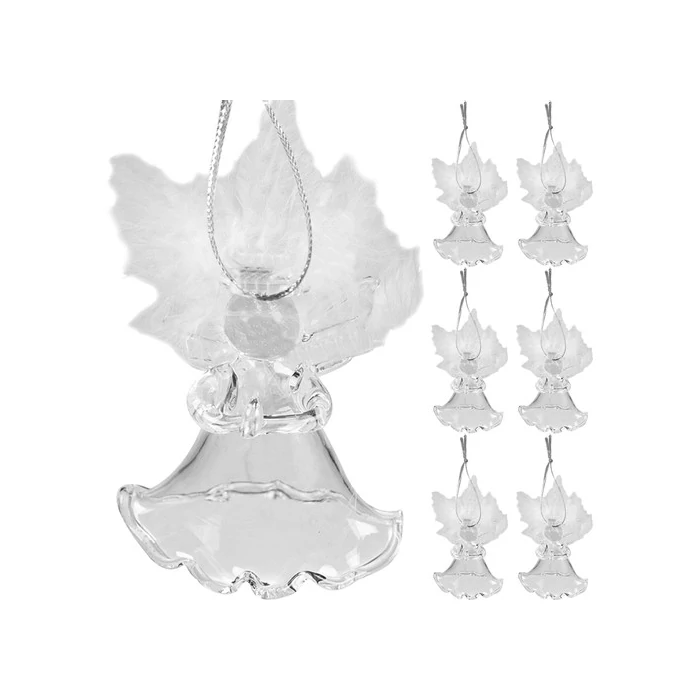 Átlátszó üveg angyal valódi tollakkal - 6 db