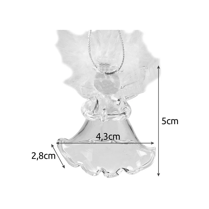 Átlátszó üveg angyal valódi tollakkal - 6 db