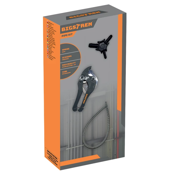 Csővágó olló kalibrálóval és rugóval