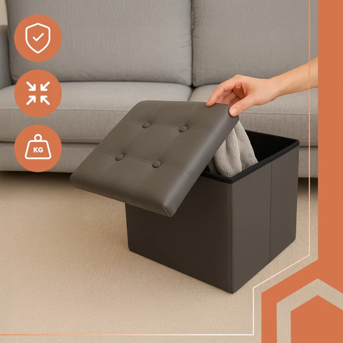 Összecsukható puff tárolóval, szürke