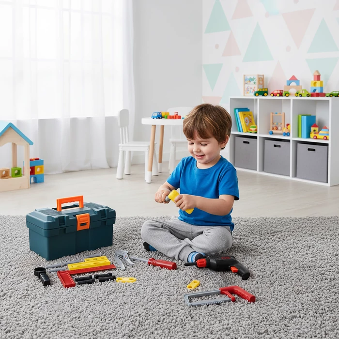 32 darabos gyermek szerszámos készlet műanyag ládában