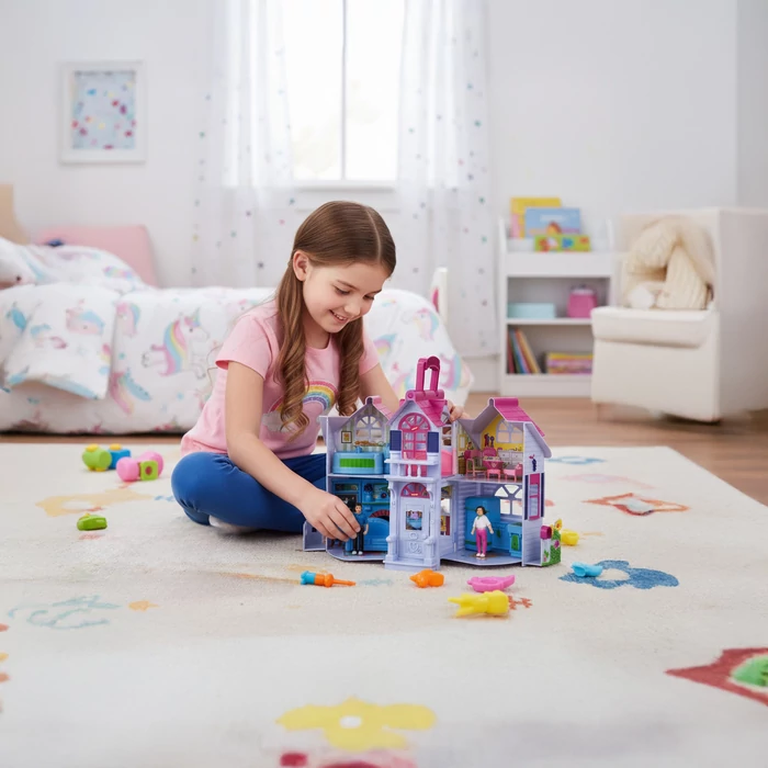 Összecsukható babaház 6 szobával és bútorokkal