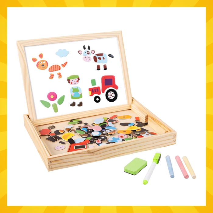 Kruzzel 108 darabos kétoldalas mágneses oktatótábla fa dobozban