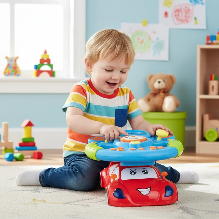 Interaktív kormánykerék 3+ gyermekeknek kép- és hangeffektekkel