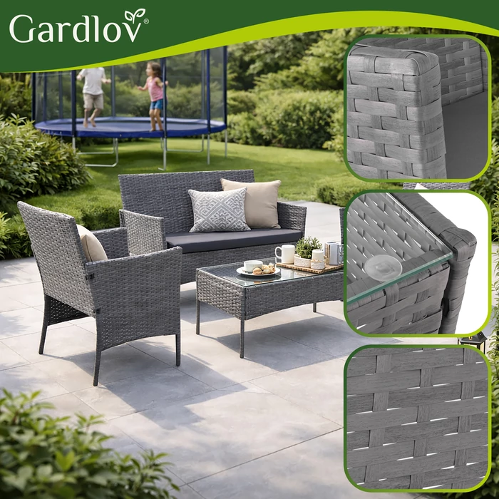 Rattan kerti bútor szett - sötétszürke