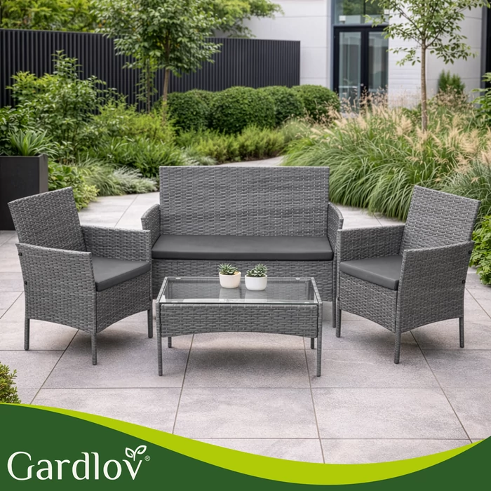 Rattan kerti bútor szett - sötétszürke